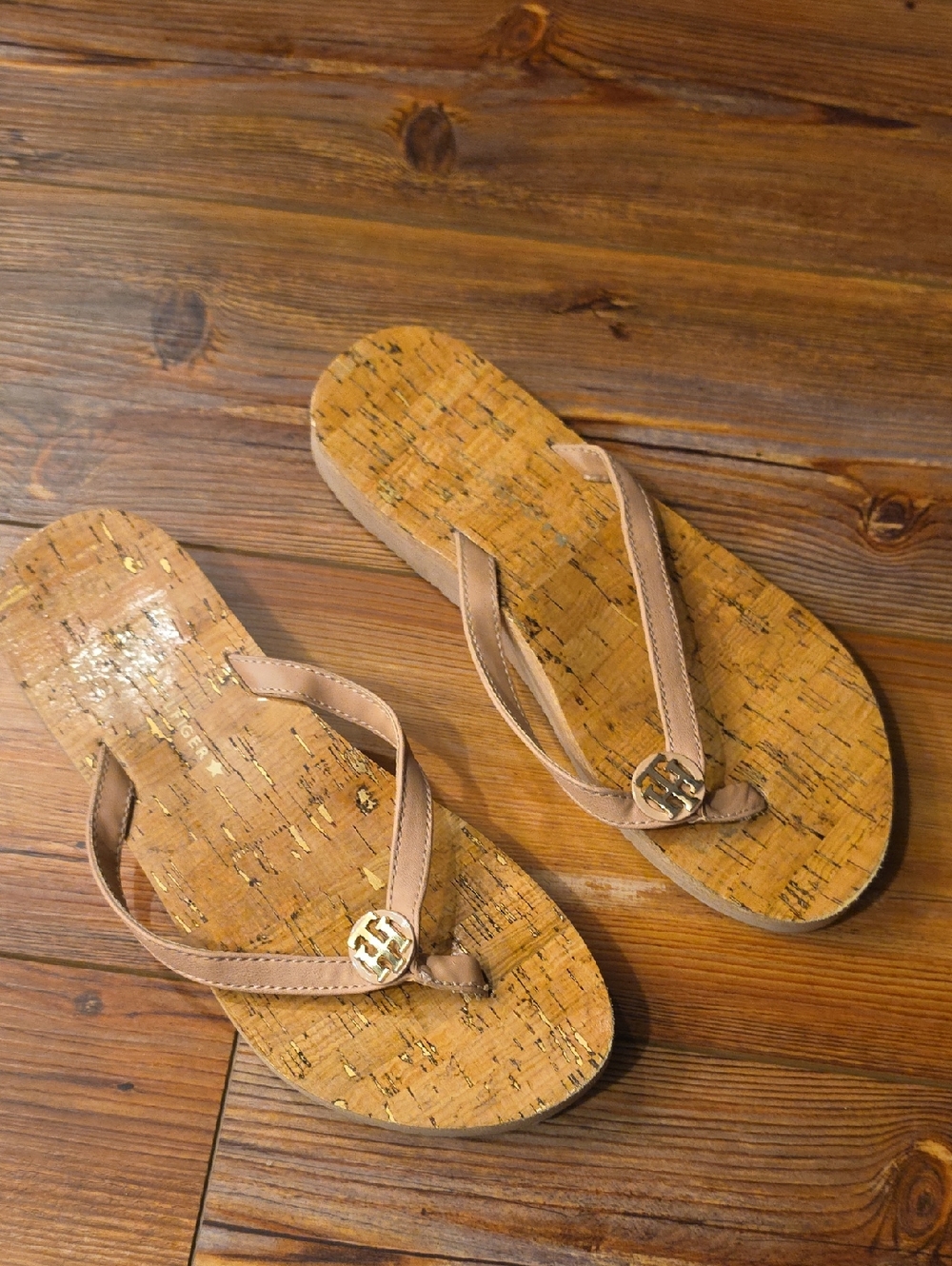 Tommy Hilfiger Tan Flip Flops